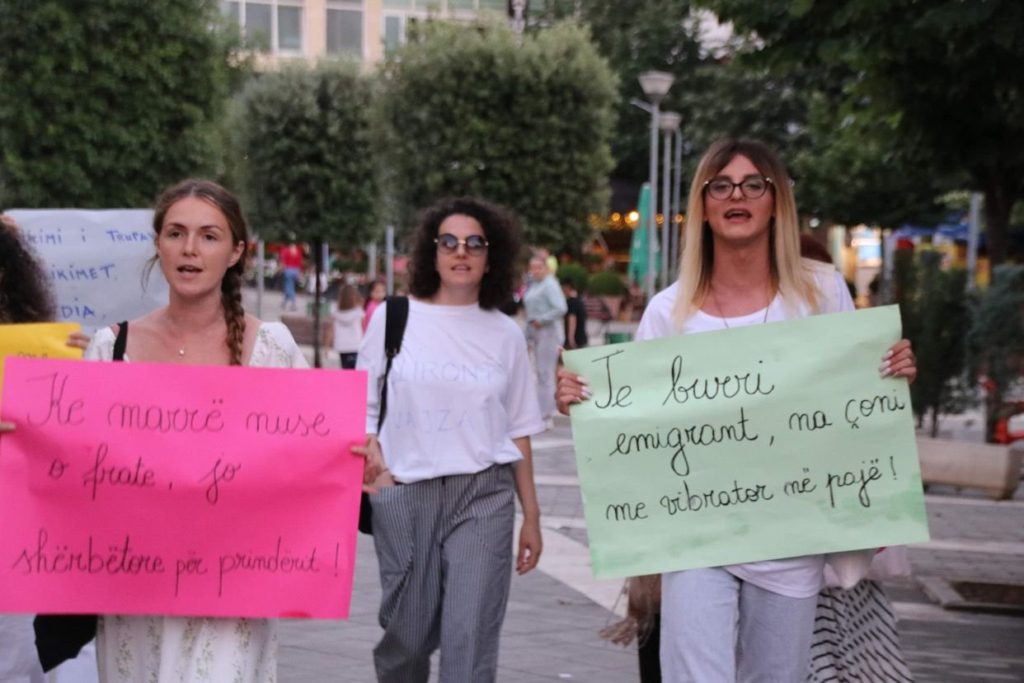 Albanian women protest over publication of video of woman in bed with boyfriend